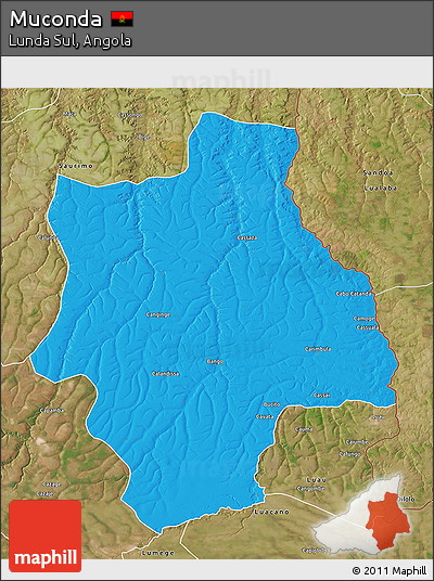 Political 3D Map of Muconda, satellite outside