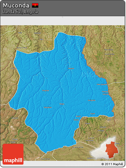 Political 3D Map of Muconda, satellite outside