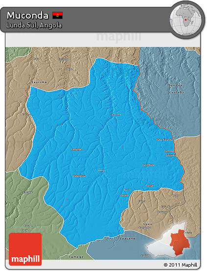 Political 3D Map of Muconda, semi-desaturated