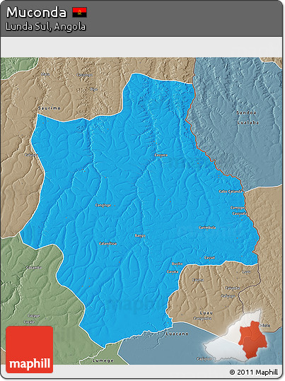 Political 3D Map of Muconda, semi-desaturated