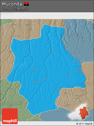 Political 3D Map of Muconda, semi-desaturated