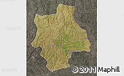 Satellite 3D Map of Muconda, darken, semi-desaturated