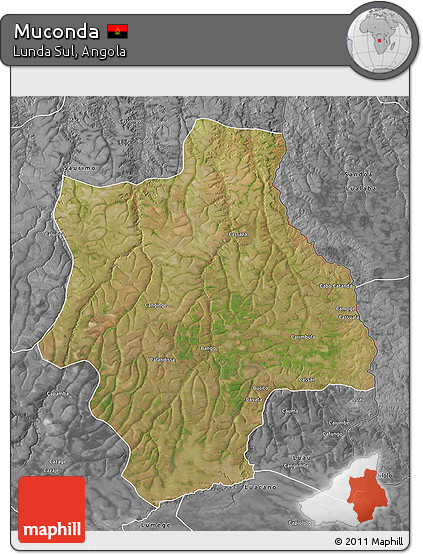 Satellite 3D Map of Muconda, desaturated