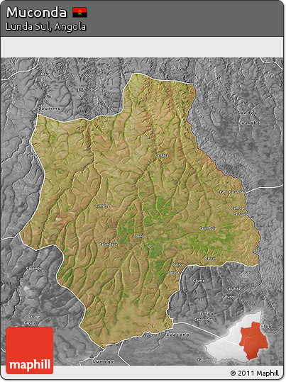 Satellite 3D Map of Muconda, desaturated