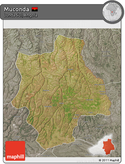 Satellite 3D Map of Muconda, semi-desaturated