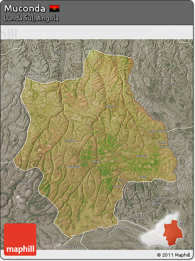 Satellite 3D Map of Muconda, semi-desaturated