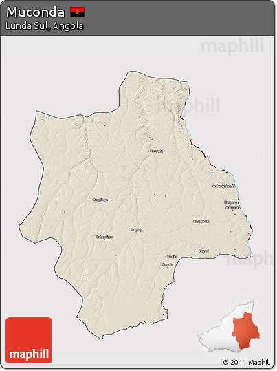 Shaded Relief 3D Map of Muconda, cropped outside