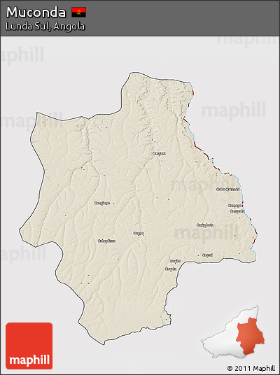 Shaded Relief 3D Map of Muconda, cropped outside
