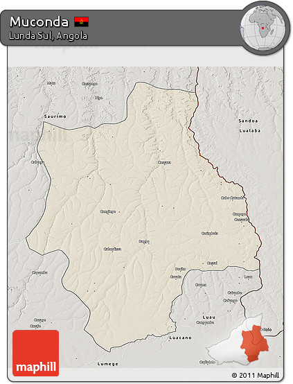 Shaded Relief 3D Map of Muconda, semi-desaturated