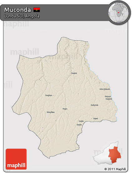 Shaded Relief 3D Map of Muconda, single color outside