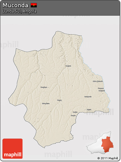 Shaded Relief 3D Map of Muconda, single color outside