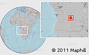 Gray Location Map of Muconda, within the entire country, hill shading