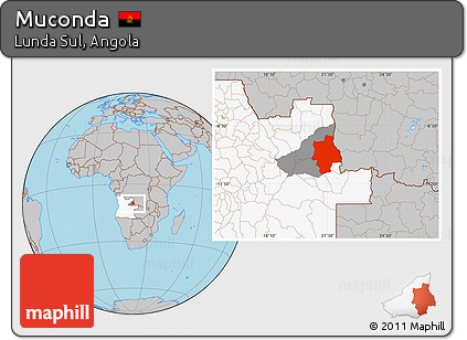 Gray Location Map of Muconda, highlighted country, highlighted parent region