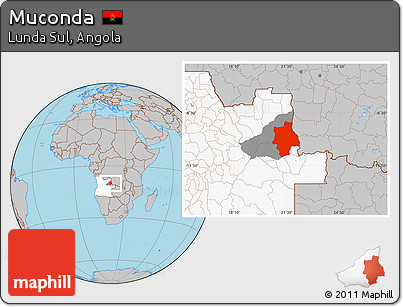 Gray Location Map of Muconda, highlighted country, highlighted parent region