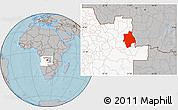 Gray Location Map of Muconda, highlighted country, hill shading