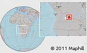 Gray Location Map of Muconda, highlighted parent region, within the entire country, hill shading