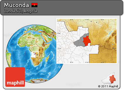 Physical Location Map of Muconda, highlighted country, highlighted parent region