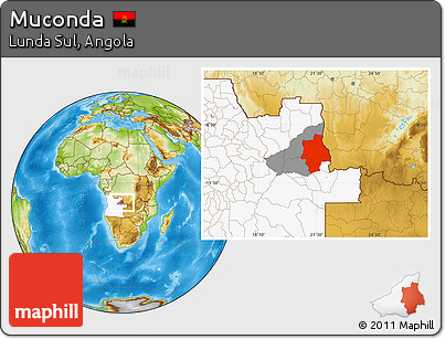 Physical Location Map of Muconda, highlighted country, highlighted parent region