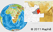 Physical Location Map of Muconda, highlighted country, highlighted parent region