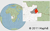 Savanna Style Location Map of Muconda, highlighted country, highlighted parent region, hill shading
