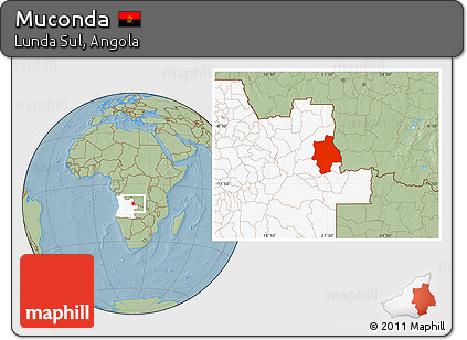 Savanna Style Location Map of Muconda, highlighted country, hill shading