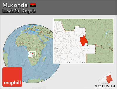 Savanna Style Location Map of Muconda, highlighted country, hill shading