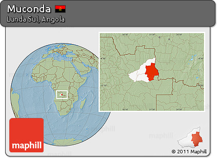 Savanna Style Location Map of Muconda, highlighted parent region, hill shading