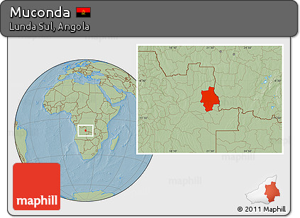 Savanna Style Location Map of Muconda, hill shading