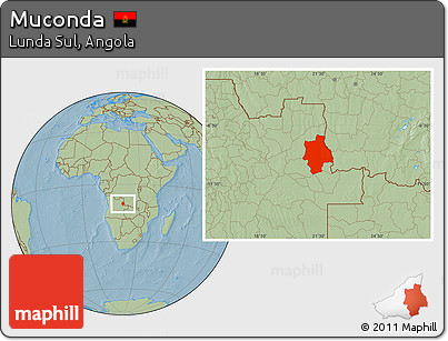 Savanna Style Location Map of Muconda, hill shading