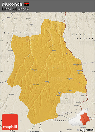 Physical Map of Muconda, shaded relief outside