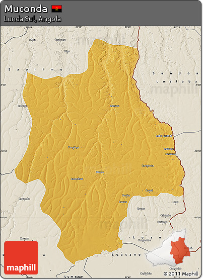 Physical Map of Muconda, shaded relief outside