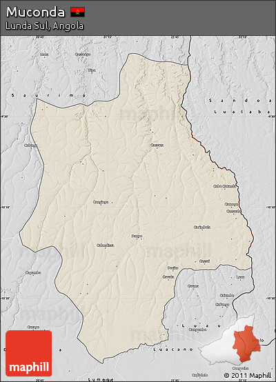 Shaded Relief Map of Muconda, desaturated