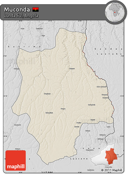 Shaded Relief Map of Muconda, desaturated