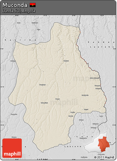 Shaded Relief Map of Muconda, desaturated