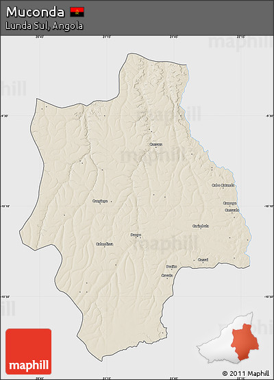Shaded Relief Map of Muconda, single color outside