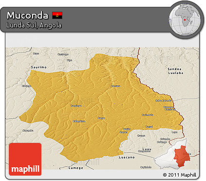 Physical Panoramic Map of Muconda, shaded relief outside