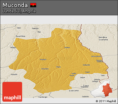 Physical Panoramic Map of Muconda, shaded relief outside