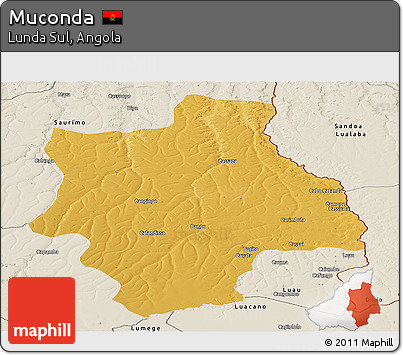 Physical Panoramic Map of Muconda, shaded relief outside