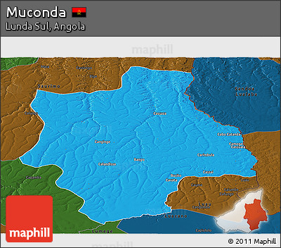 Political Panoramic Map of Muconda, darken