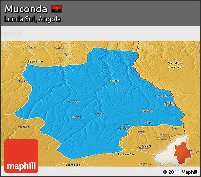 Political Panoramic Map of Muconda, physical outside