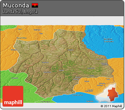 Satellite Panoramic Map of Muconda, political outside