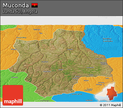 Satellite Panoramic Map of Muconda, political outside