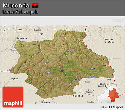 Satellite Panoramic Map of Muconda, shaded relief outside