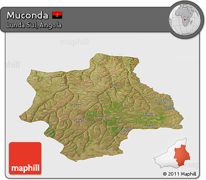 Satellite Panoramic Map of Muconda, single color outside