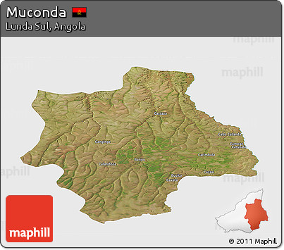 Satellite Panoramic Map of Muconda, single color outside