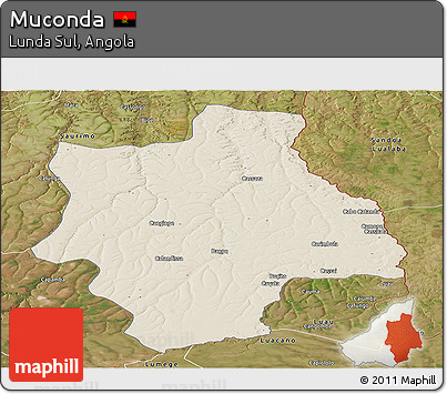 Shaded Relief Panoramic Map of Muconda, satellite outside