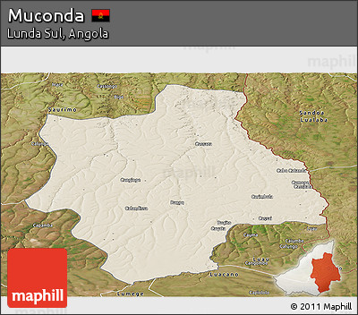 Shaded Relief Panoramic Map of Muconda, satellite outside