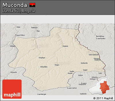 Shaded Relief Panoramic Map of Muconda, semi-desaturated