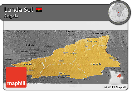 Physical Panoramic Map of Lunda Sul, darken, desaturated