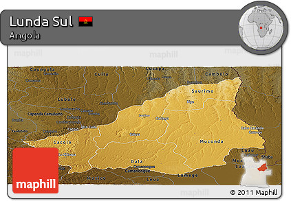 Physical Panoramic Map of Lunda Sul, darken